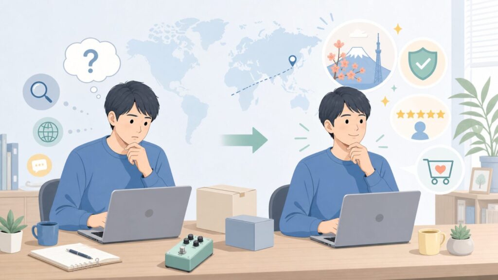 Arionはどこの国の製品？日本生まれの名機エフェクター完全ガイドの要点を表すイラスト