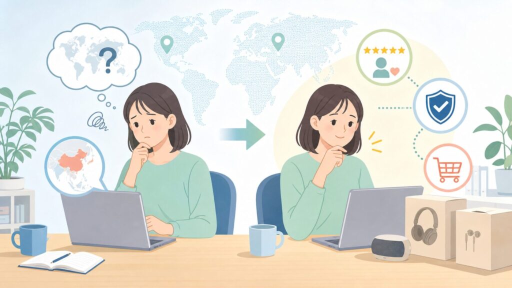 Amoi Audioはどこの国？中国ブランドの実力と安心して買える理由を解説の要点を表すイラスト