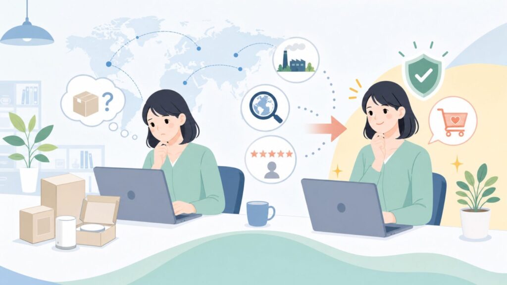 YOUTHINKはどこの国のブランド？製造国と安心の3つの理由の要点を表すイラスト