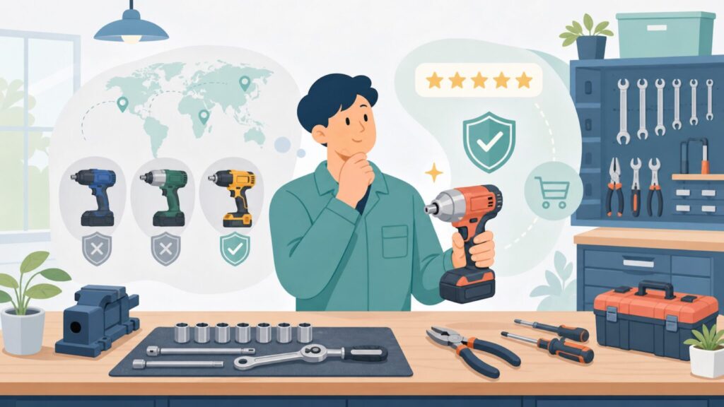 Panasonic工具はどこの国？日本メーカーの実力とマキタ比較の要点を表すイラスト