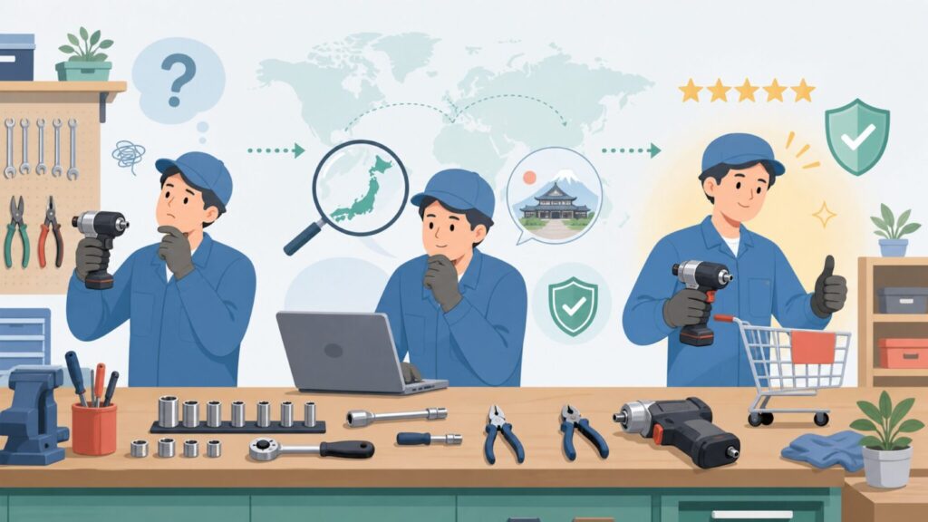 Lobster Tools（ロブスター）はどこの国？答えは日本のエビ印工具ですの要点を表すイラスト