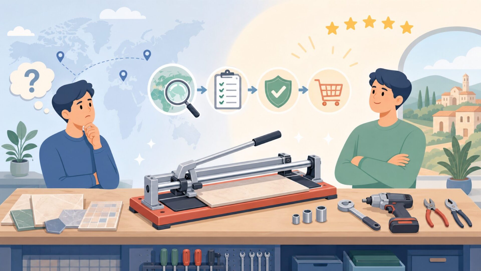 Montolitはどこの国？イタリア発の老舗タイル工具メーカーを解説の要点を表すイラスト