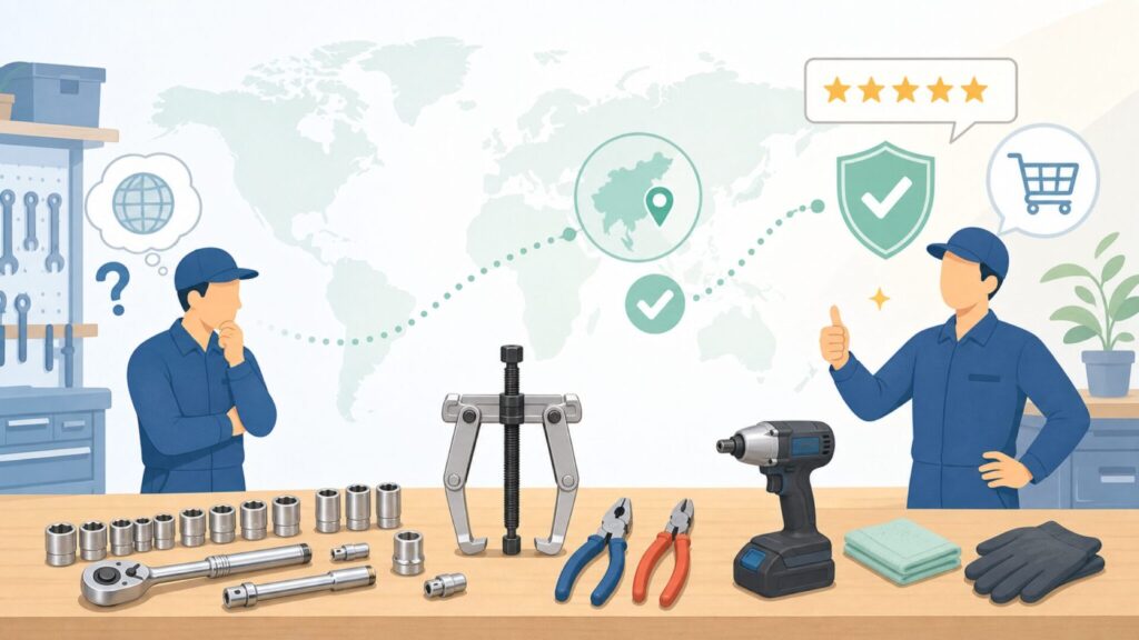 スーパーツール（Supertool）はどこの国？大阪発・日本の工具メーカーを解説の要点を表すイラスト