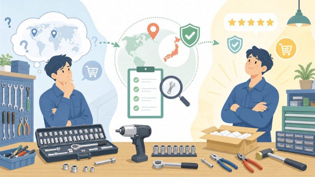 土牛産業（Dogyu Sangyo）はどこの国？日本の老舗工具メーカーを解説の要点を表すイラスト