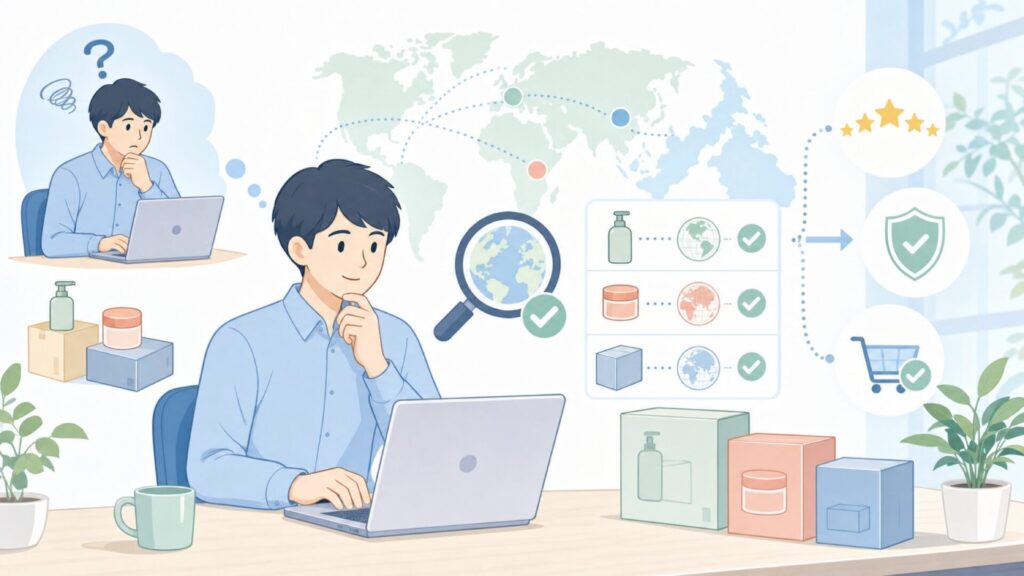 Minimoはどこの国？同名3製品を切り分けて原産国をスッキリ解説の要点を表すイラスト