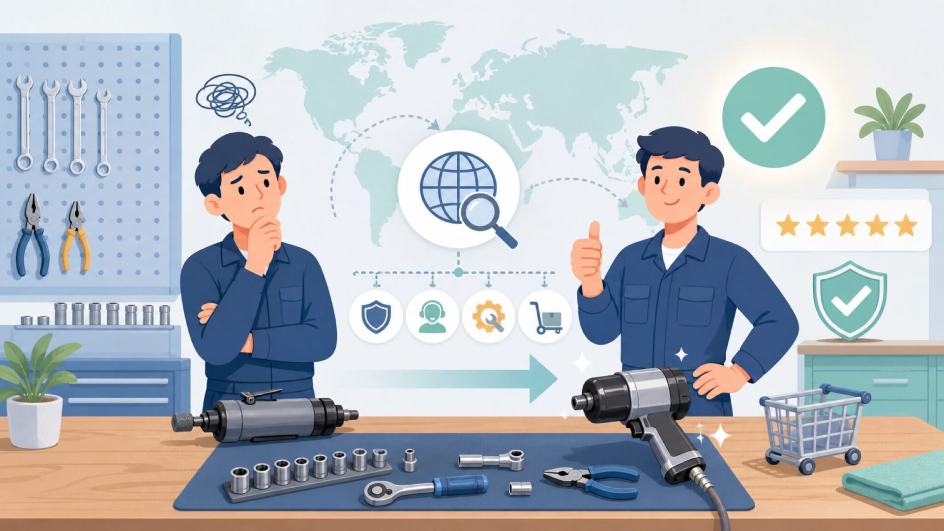 Fuji Air Toolsはどこの国？答えは日本の老舗エア工具メーカーの要点を表すイラスト