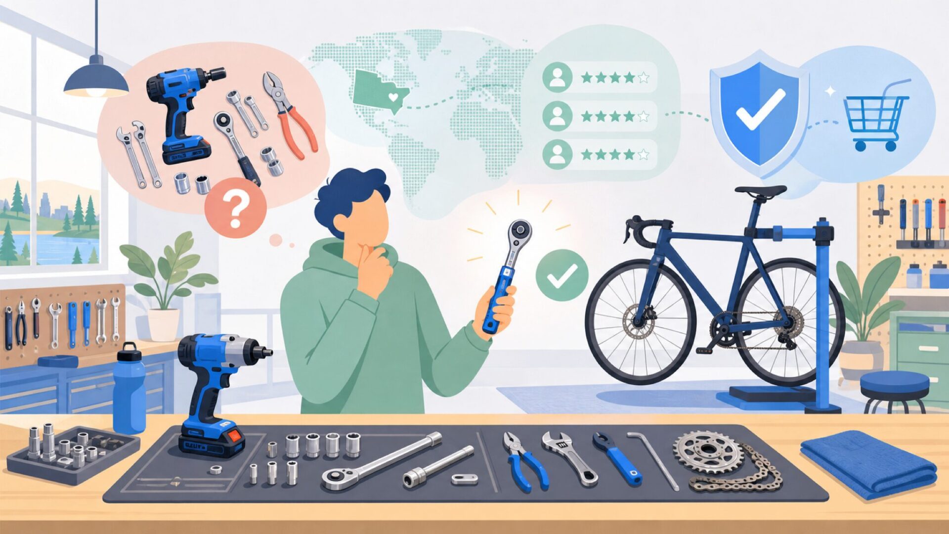 パークツールはどこの国？アメリカ老舗ブランドの正体と評判の要点を表すイラスト