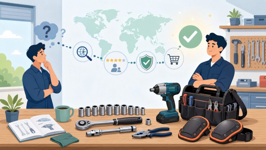 KUNY'Sはどこの国？カナダ発の工具ブランドを職人目線で解説の要点を表すイラスト