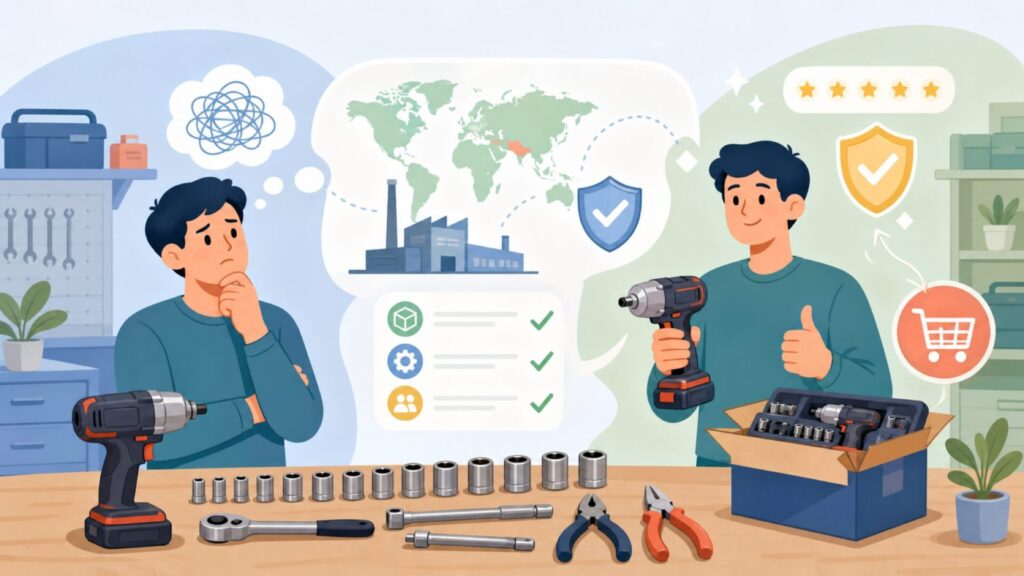 CLC Work Gearはどこの国？アメリカ発プロ工具ブランドの正体の要点を表すイラスト