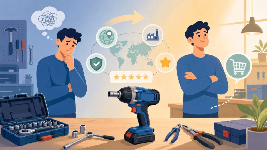 Bosch Professionalはどこの国？青い工具の正体と信頼性を解説の要点を表すイラスト