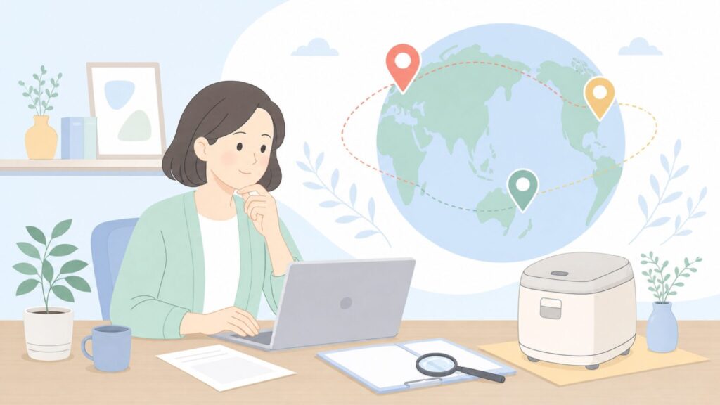 Imarflexの国籍と購入前確認を表すイラスト