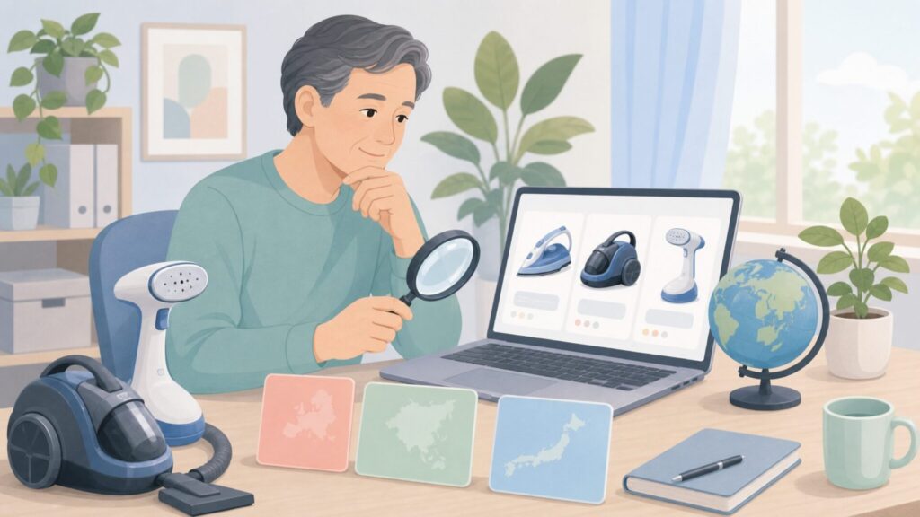Rowentaの国籍と購入前確認を表すイラスト