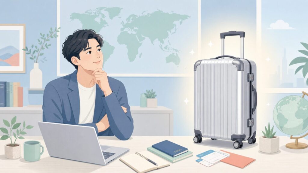 Trevaの国籍と特徴を調べるスーツケースのイラスト