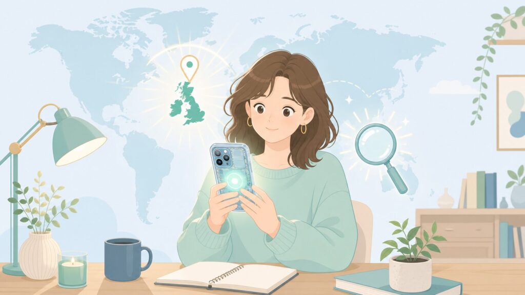 Nothing Phoneのブランド発祥を調べる若者と信頼感のイラスト