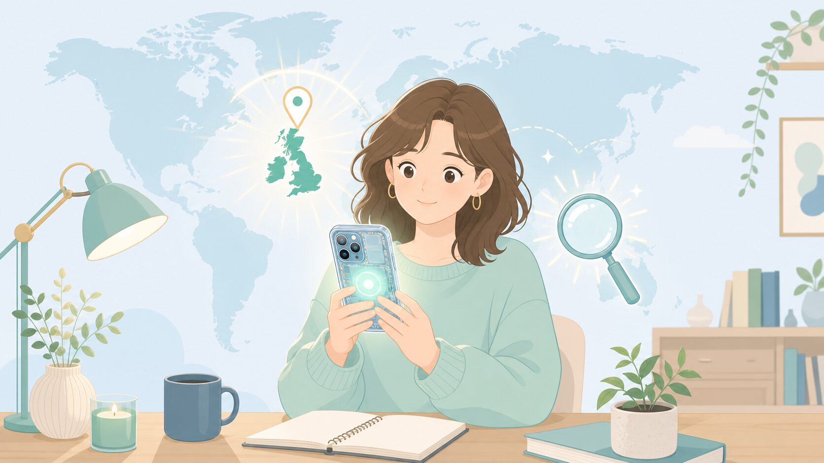 Nothing Phoneのブランド発祥を調べる若者と信頼感のイラスト