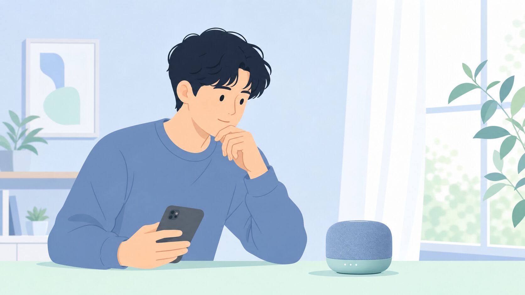 DOSSスピーカーの実力と信頼性を調べる人のイラスト