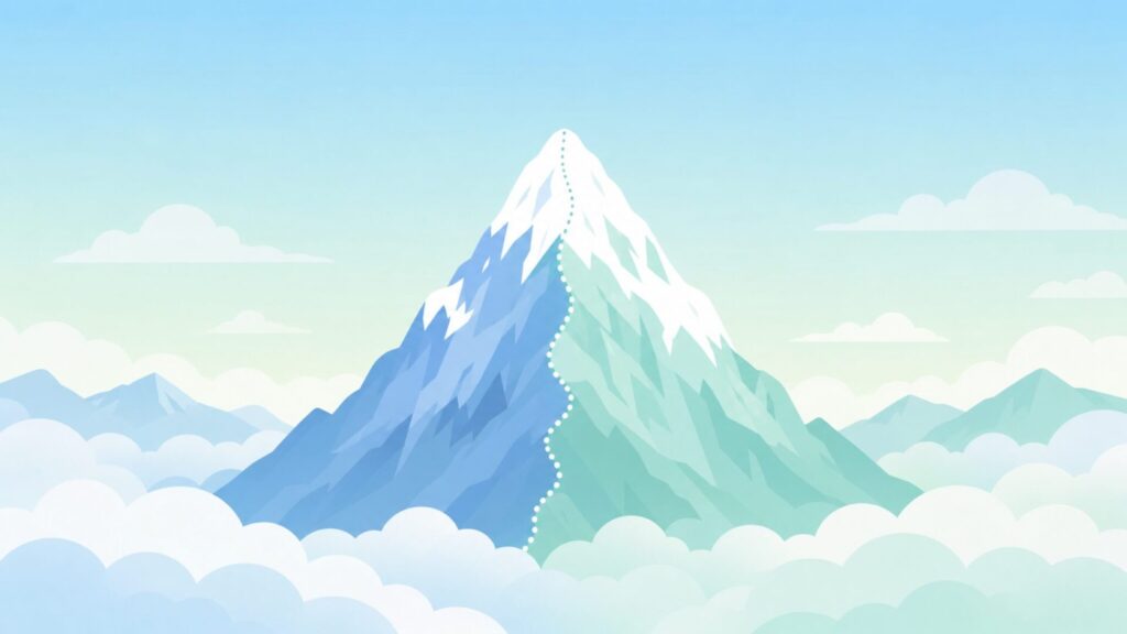 エベレスト山頂とネパール・中国国境を示すフラットイラスト