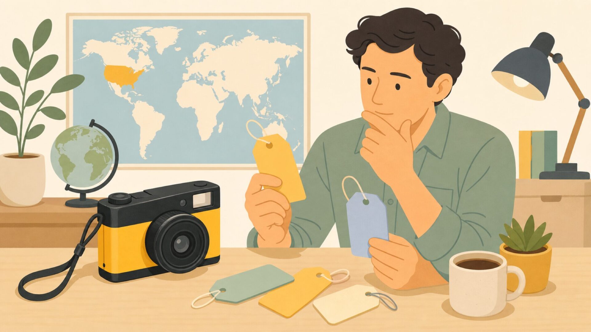 コダックカメラの国と選び方を表すイラスト
