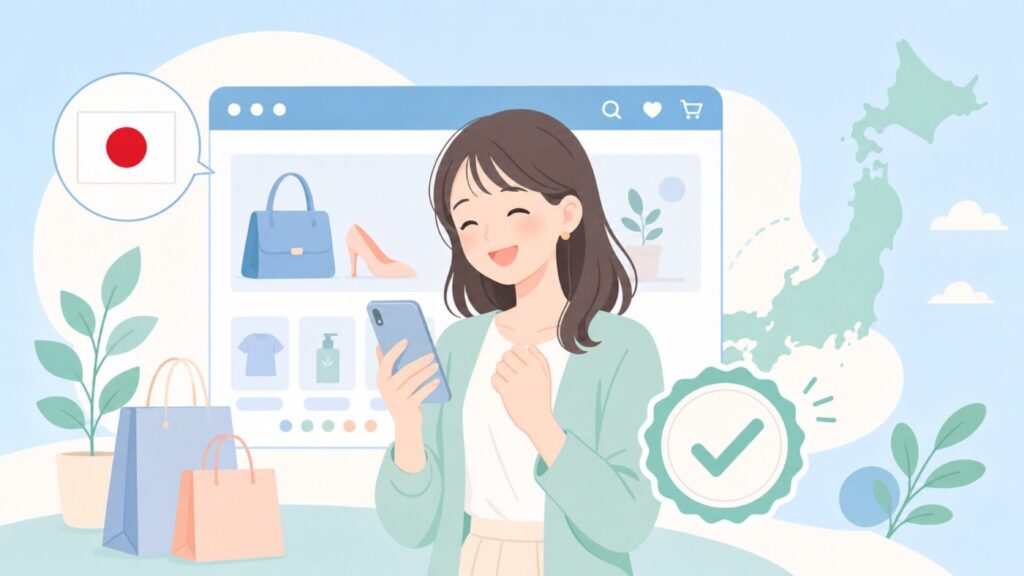 ショップリストが日本の会社であることを示す安心感のあるフラットイラスト