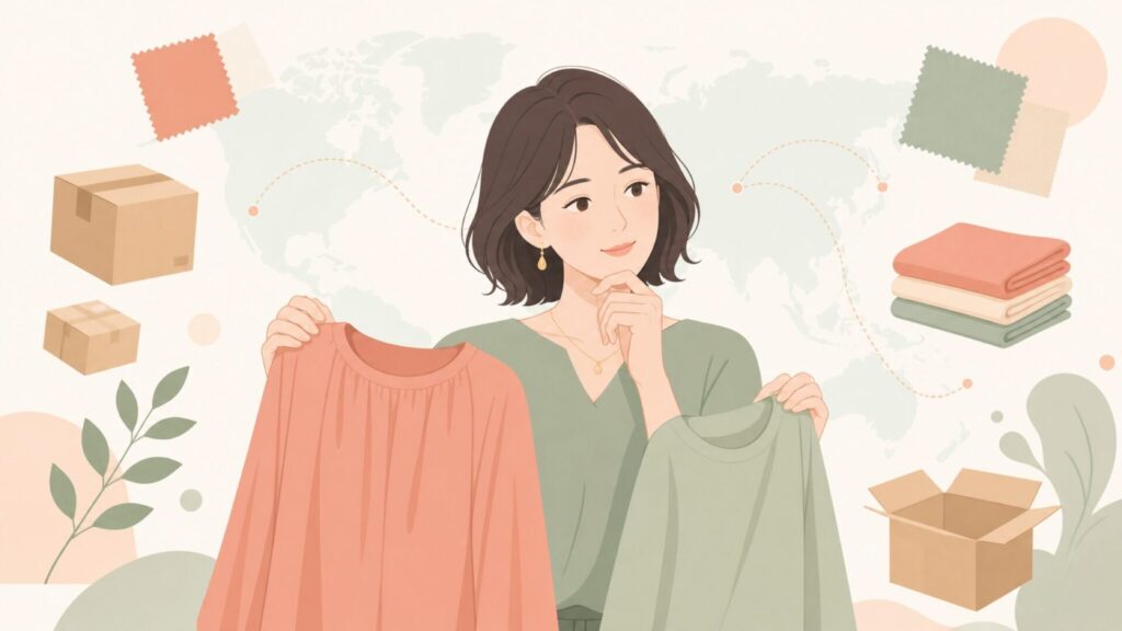 ソウルベリーの製造国と品質を確認する女性のイラスト