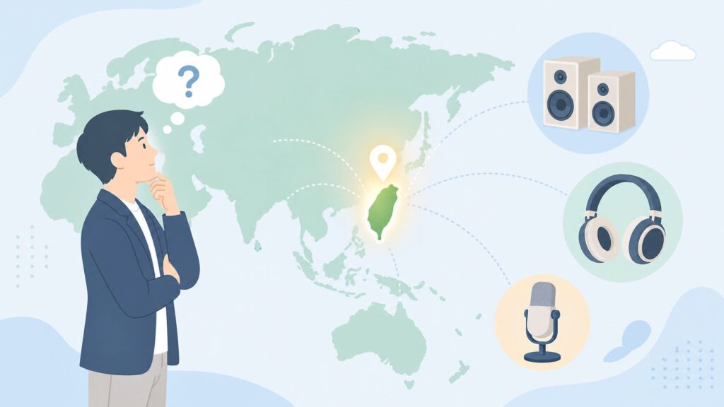 Genius Audioの発祥国・台湾を世界地図で示すアイキャッチ画像