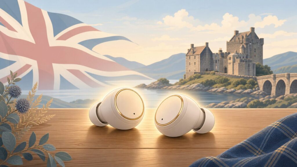イギリス老舗オーディオブランドTannoyのワイヤレスイヤホンとスコットランドの風景