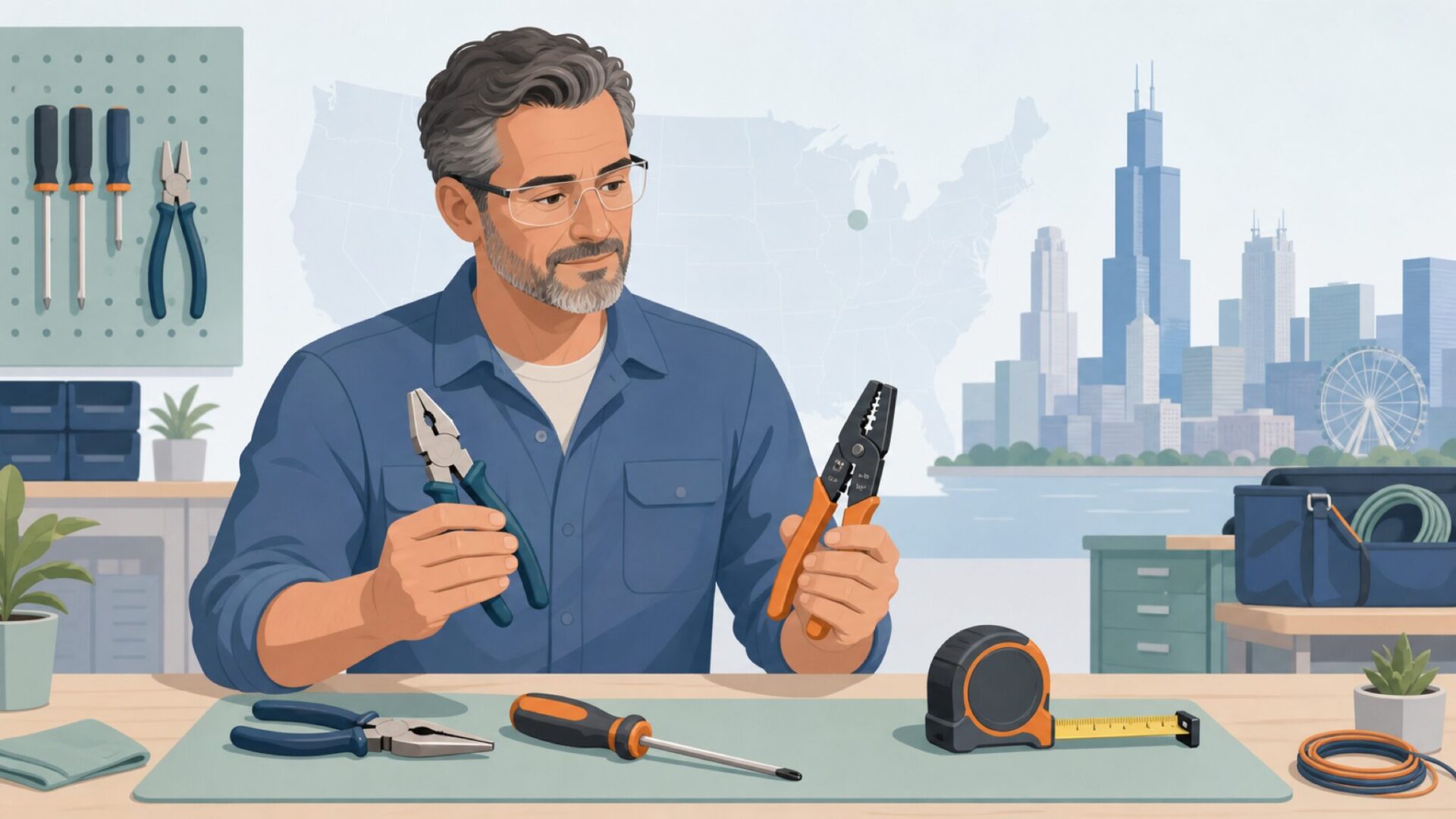米国発工具ブランドの安心感を表す作業台のイラスト