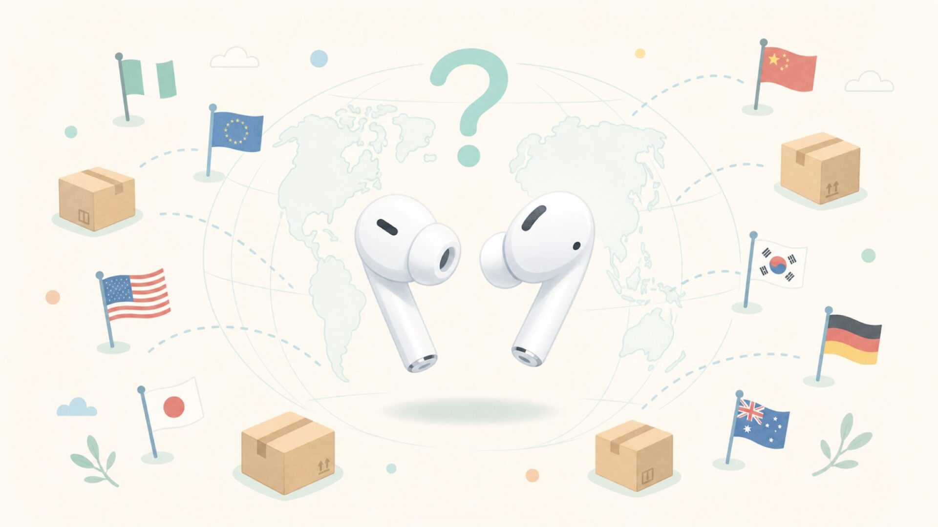 Velorim Audioがどこの国のメーカーかを示すワイヤレスイヤホンと世界地図のイラスト