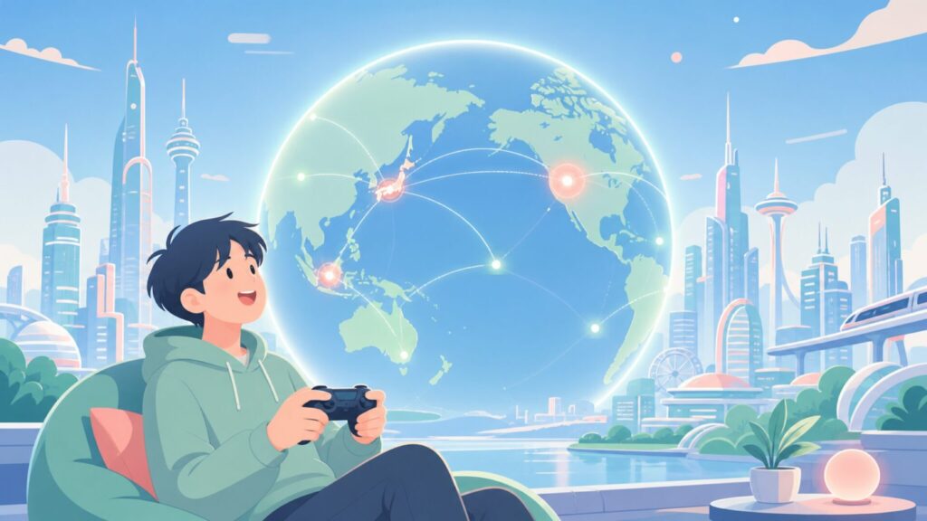 ゼンゼロの開発元HoYoverseが世界各国に拠点を持つことを示すグローバルな都市イラスト