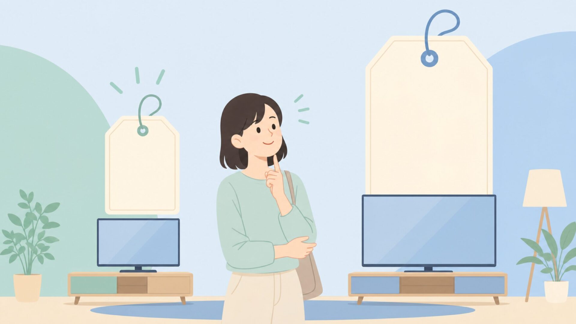 価格タグを比較してお得な選択をする消費者のイラスト