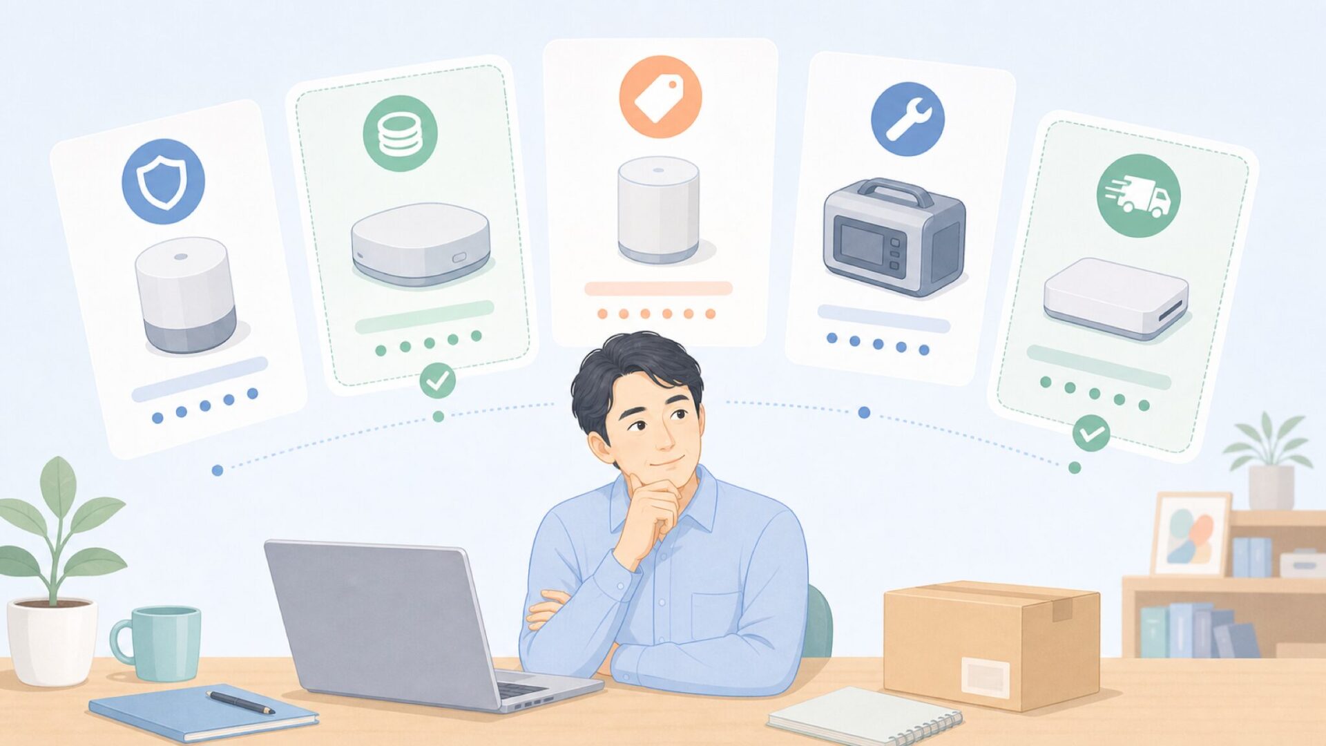 複数ブランドを比較検討するイラスト