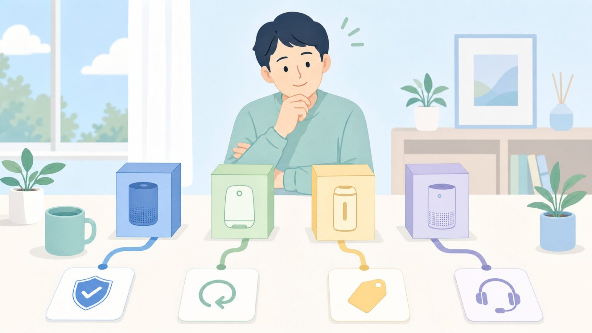 複数の購入候補を比較する人物