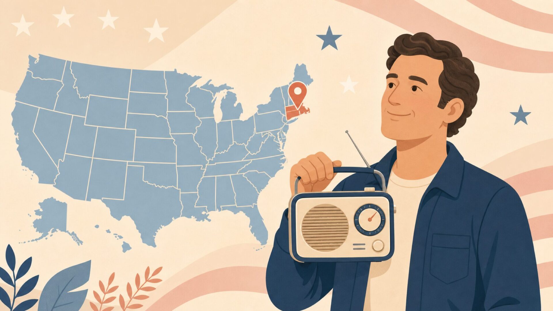 アメリカの地図とTivoli Audio PALのイラスト