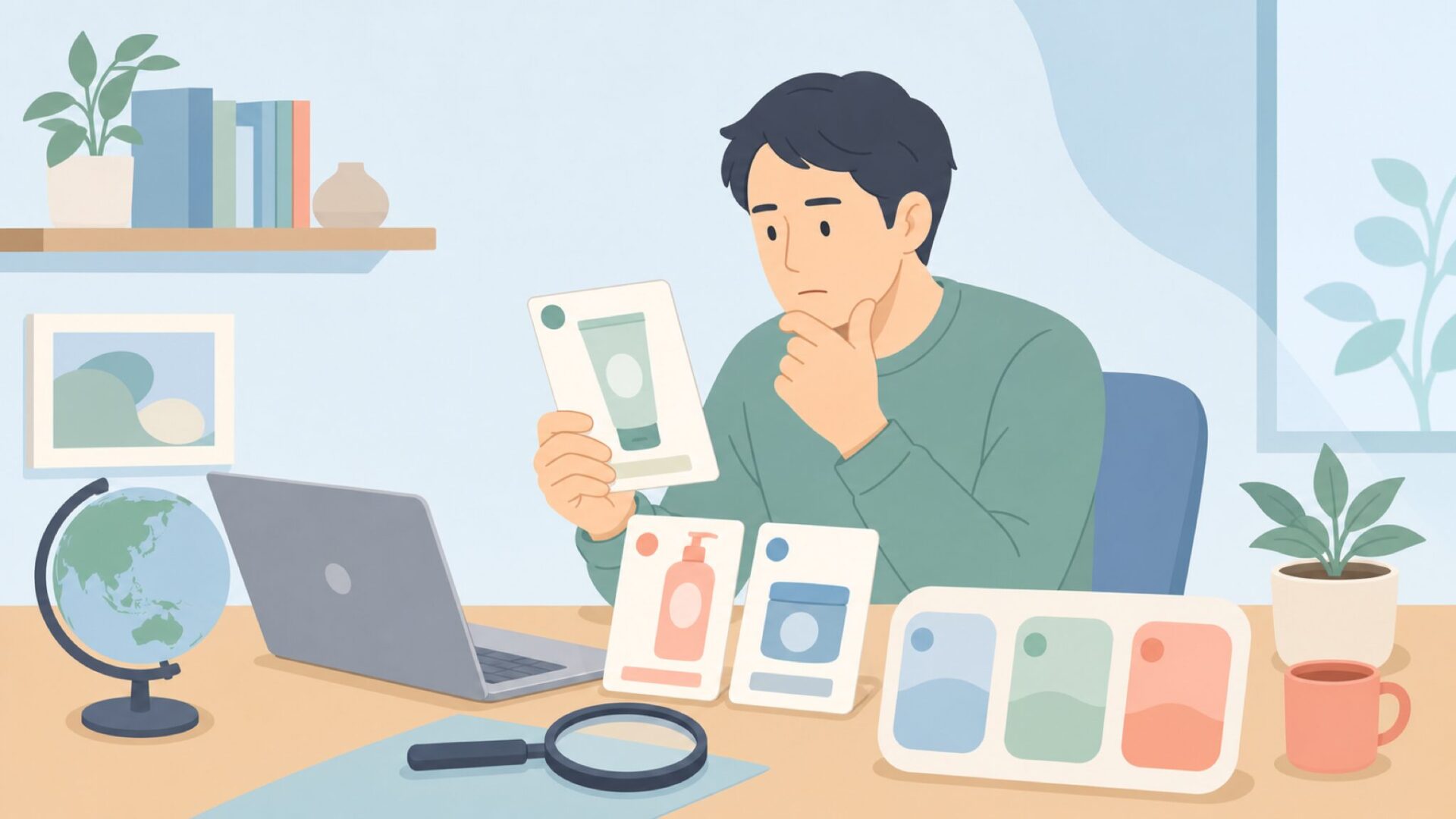 ブランドの国と表記揺れを調べる人のイラスト
