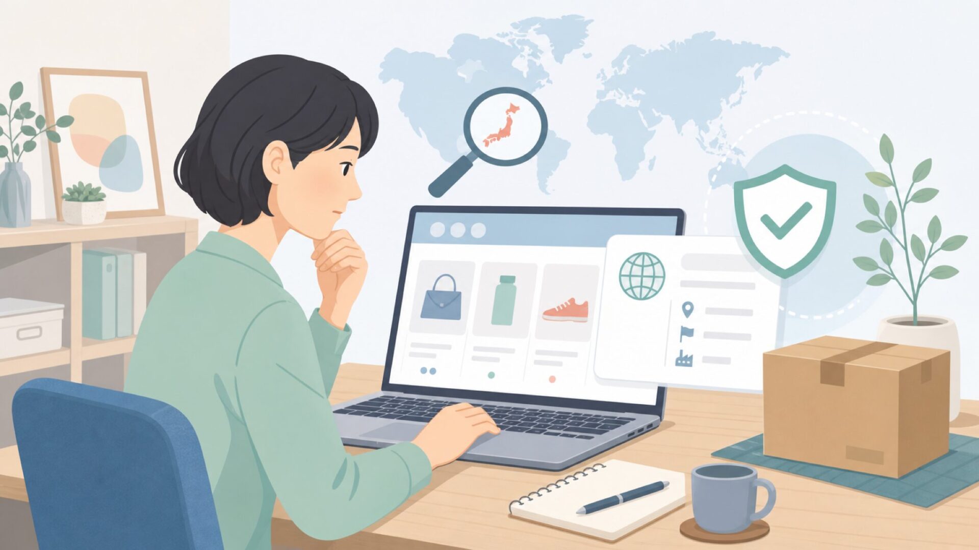QZQの基本情報を調べる買い物前の人物