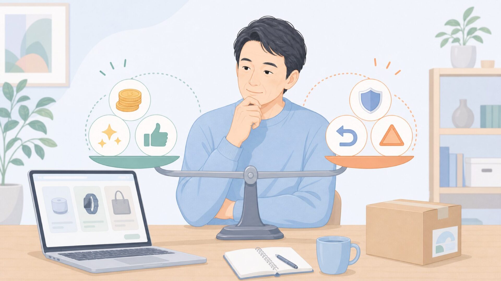 良い点と注意点を比較するイラスト