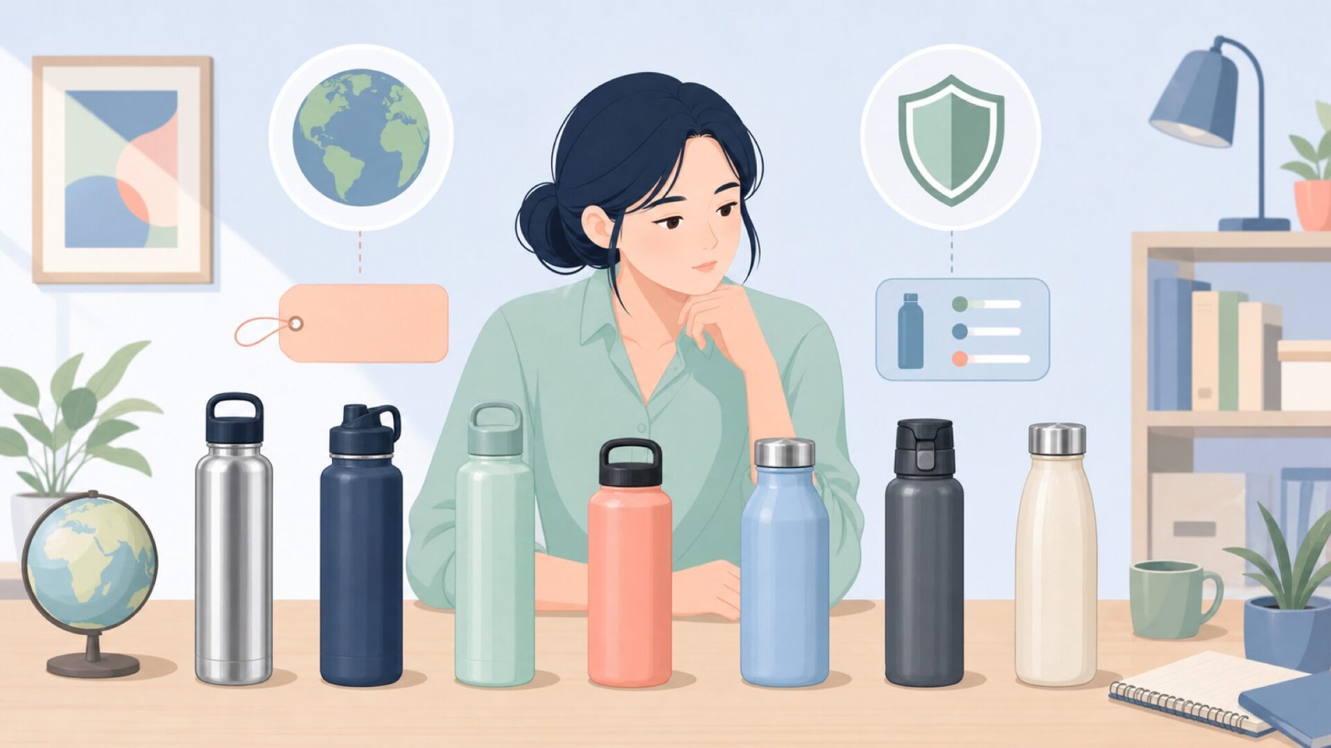 複数の水筒ブランドを比較するイラスト