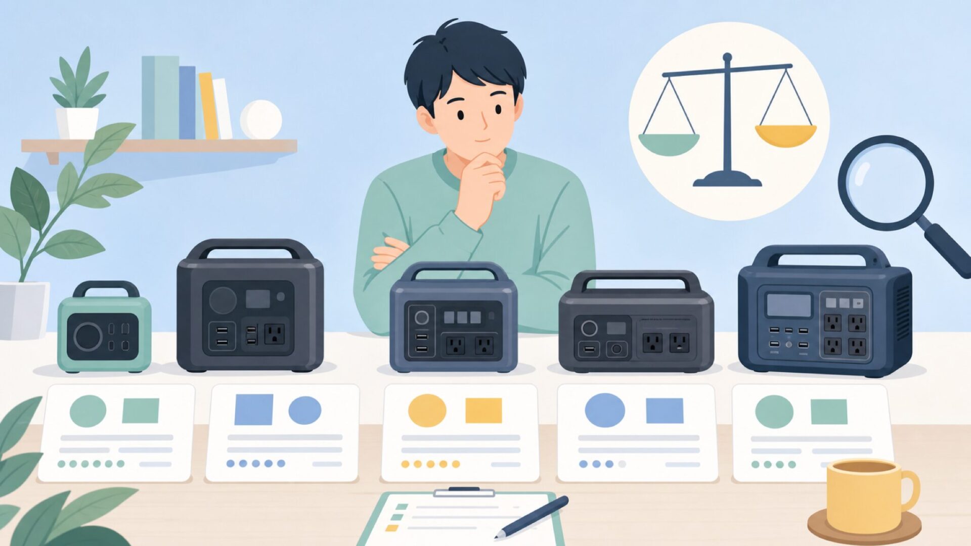 複数のポータブル電源を比較する場面