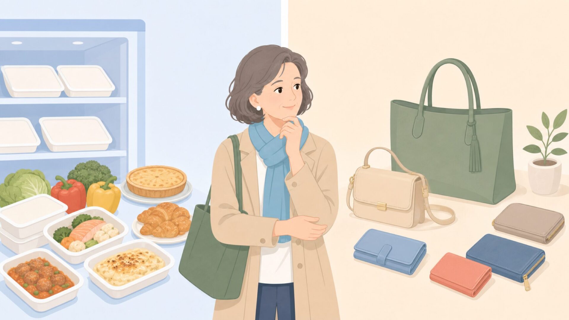 食品ブランドとバッグブランドを見分けるイラスト