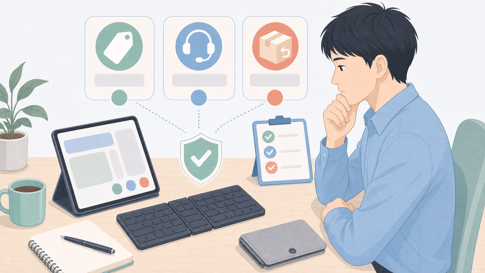 ガジェットブランドを比較する人のイラスト