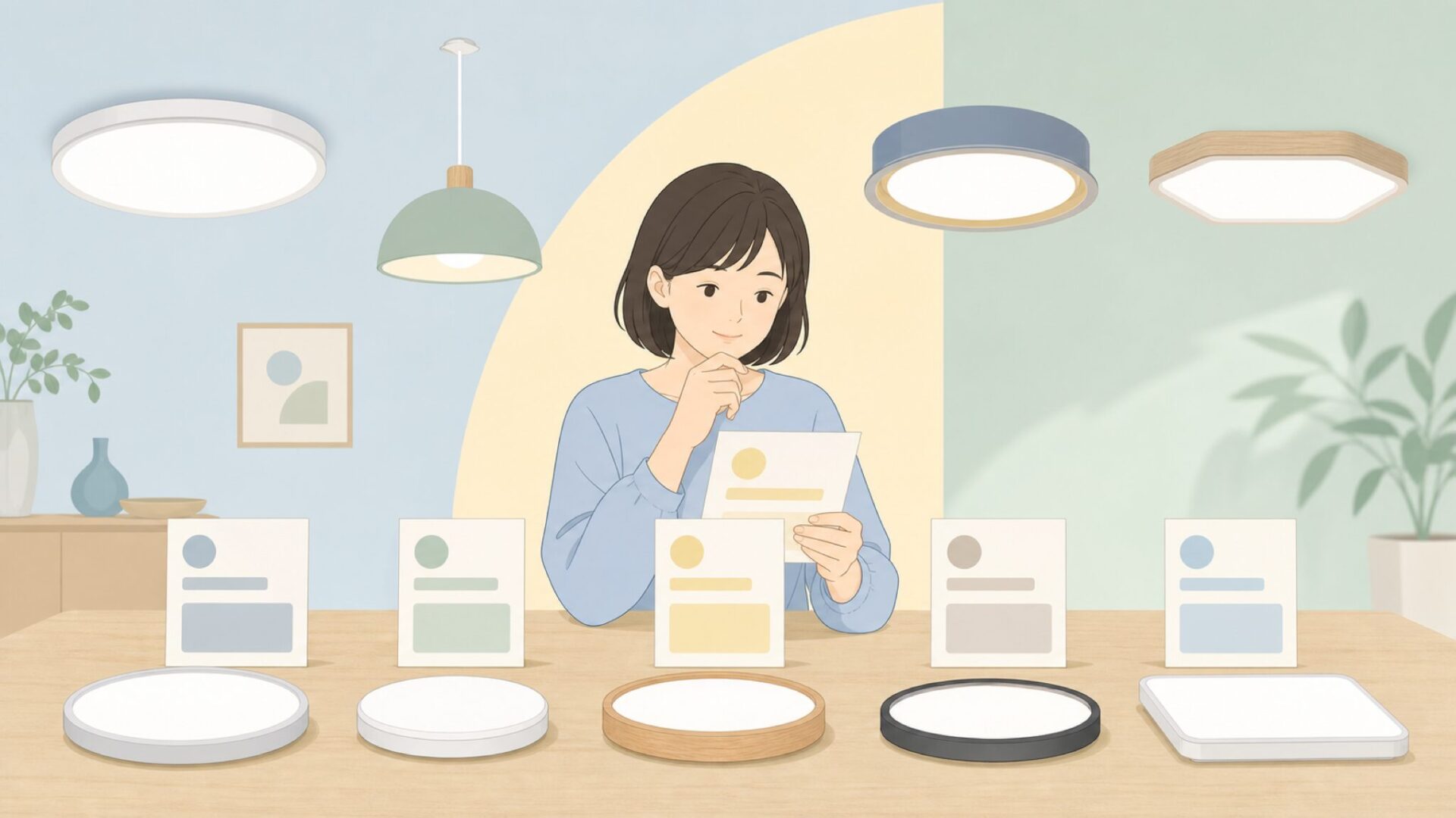 複数の照明ブランドを比較検討する様子