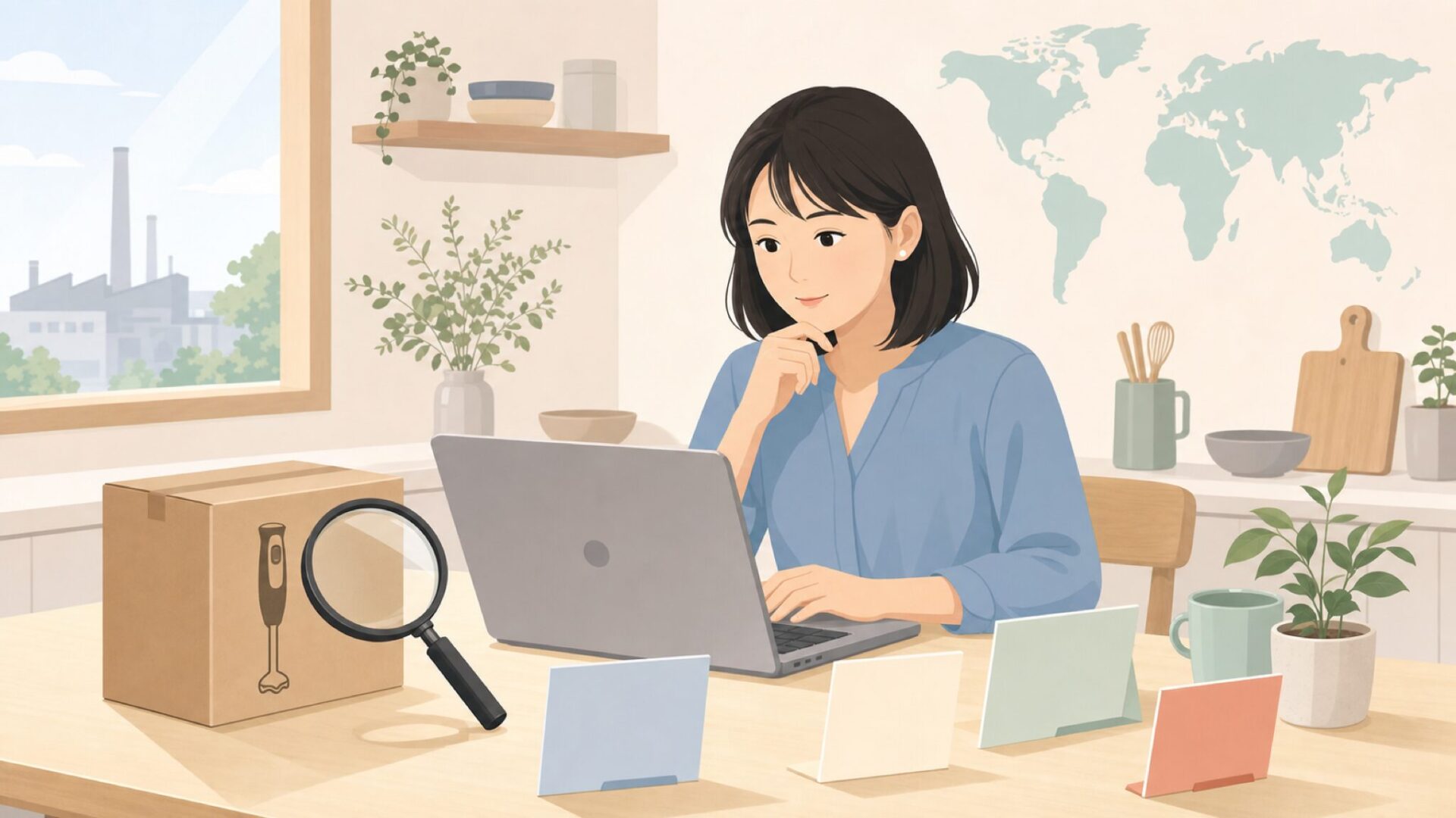 ブランドの販売元を調べる女性