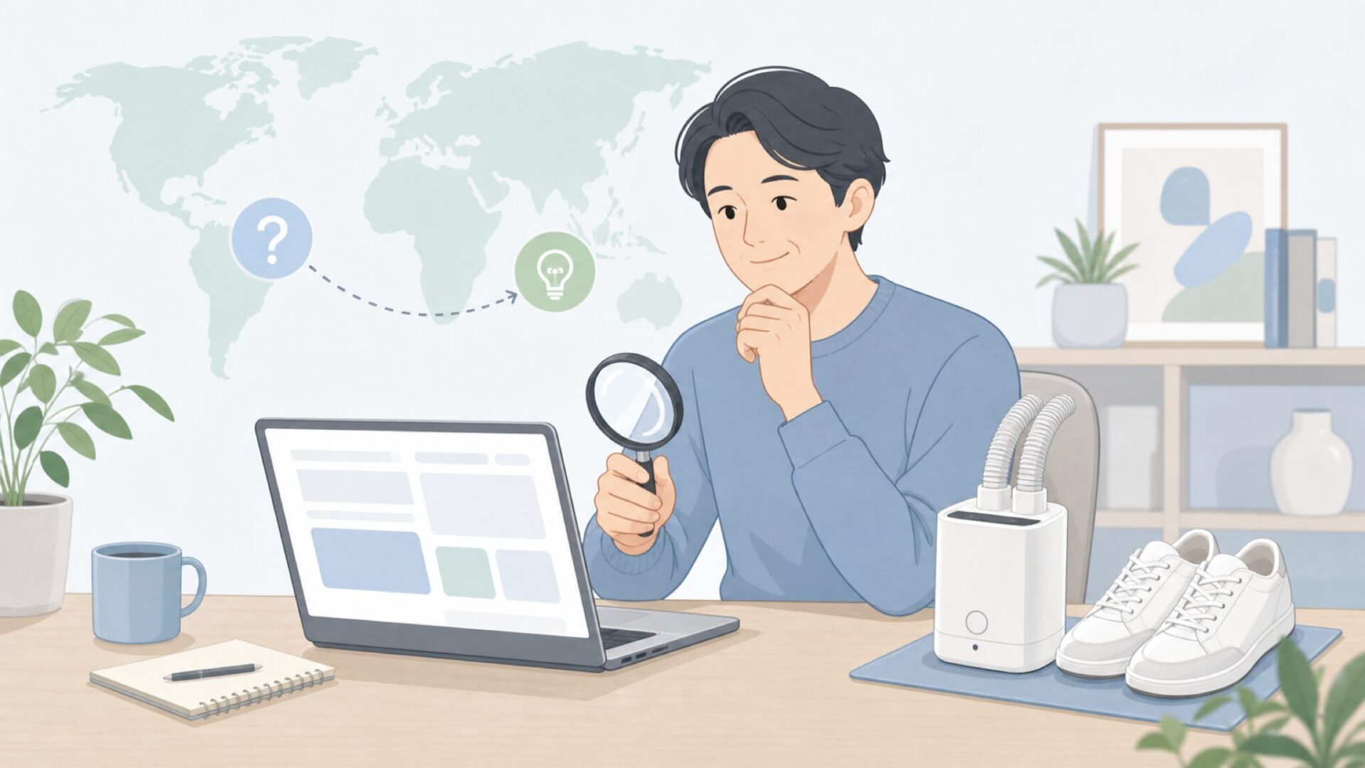 家電ブランドの国を調べる人のイラスト