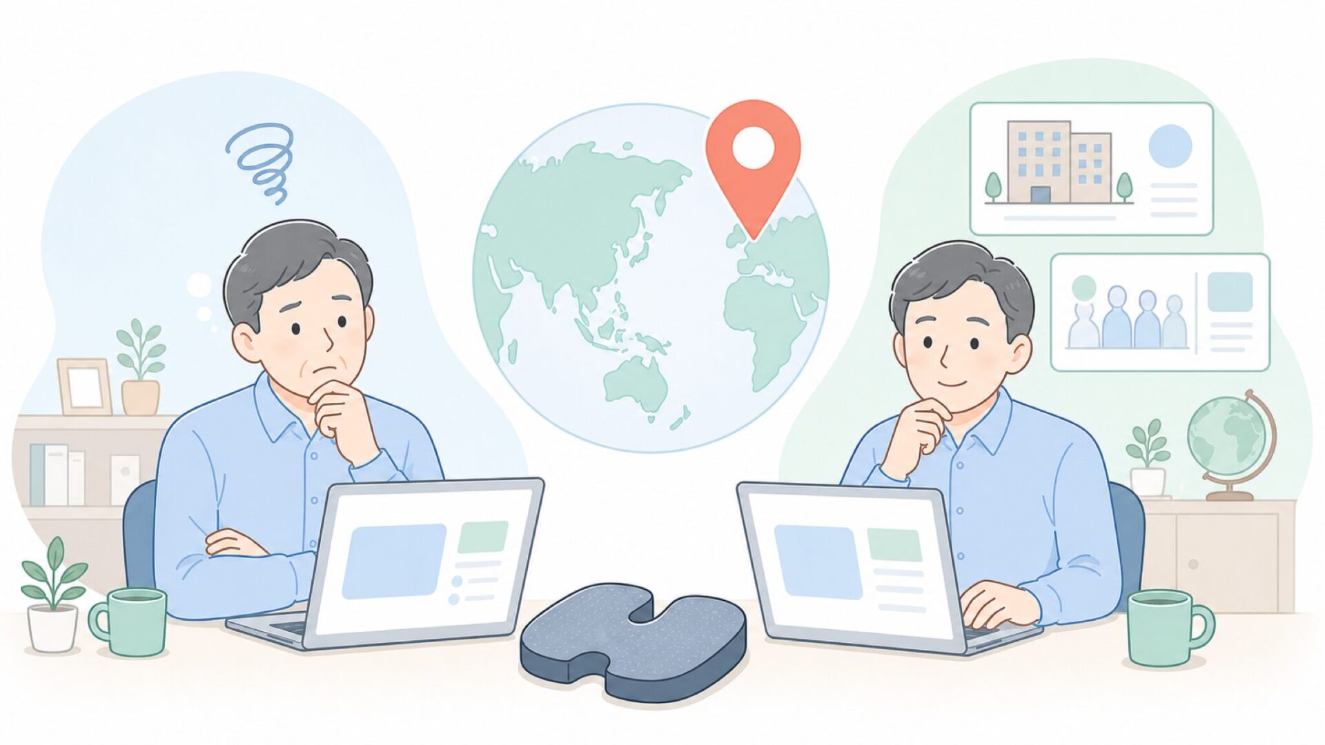 ブランドの国を調べるデスクワーカー
