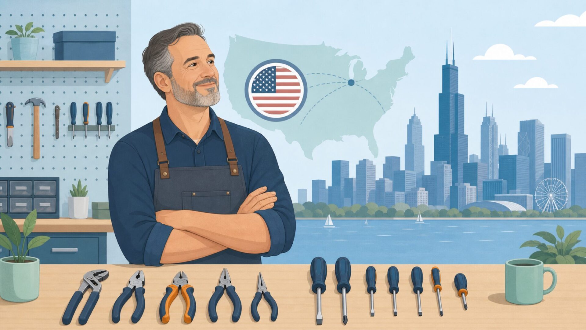 米国発ブランドと理解する職人の作業台イラスト