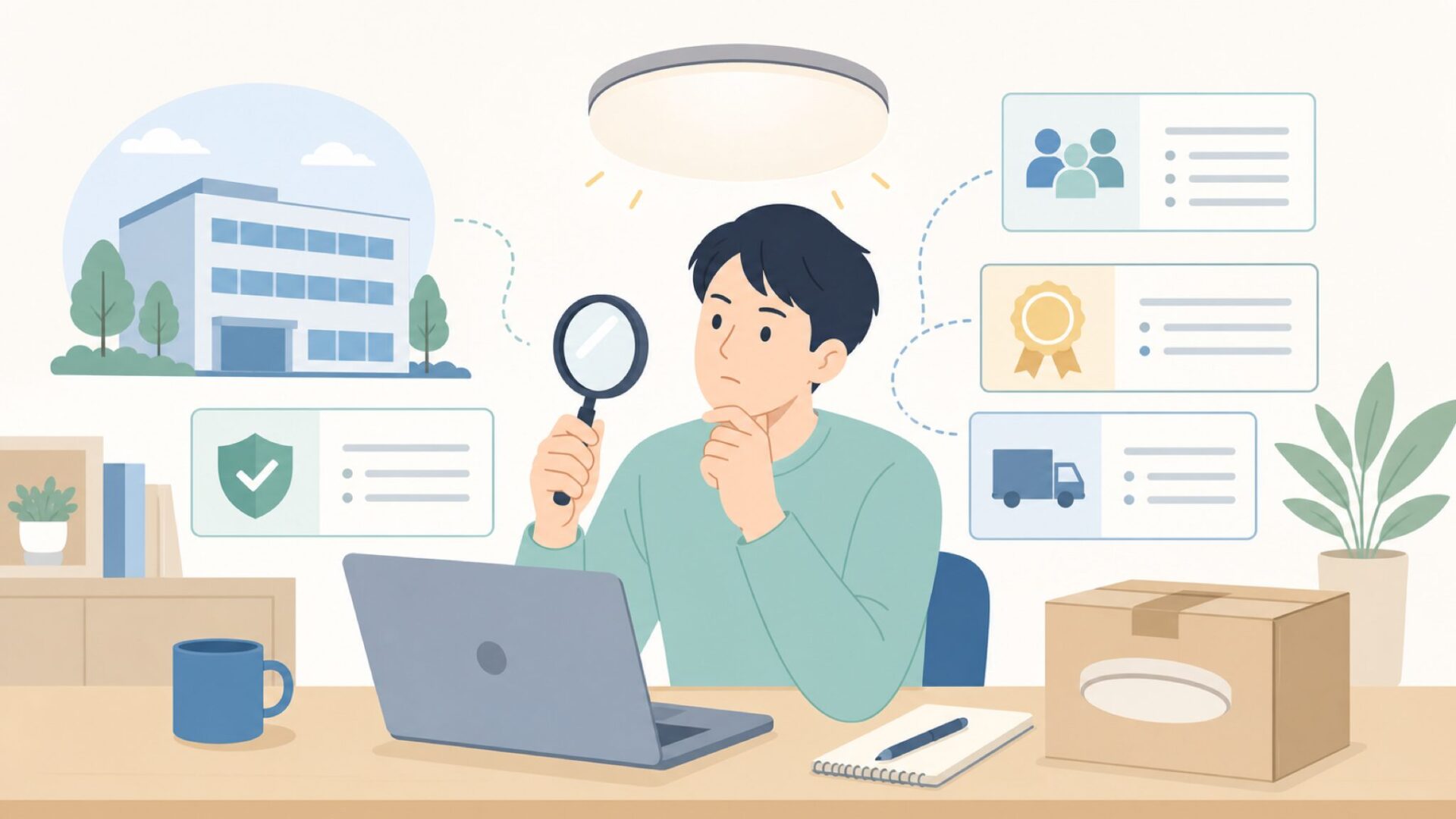 禄越の会社情報と信頼性を確認する様子