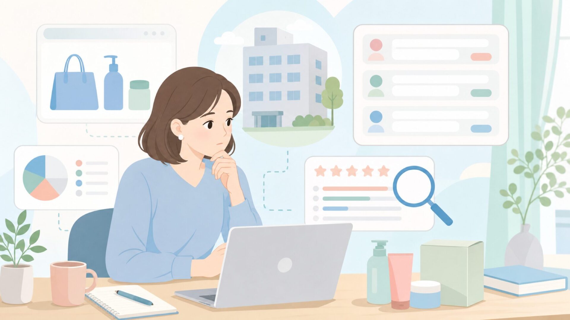 Anderisの会社情報と口コミを確認するイラスト