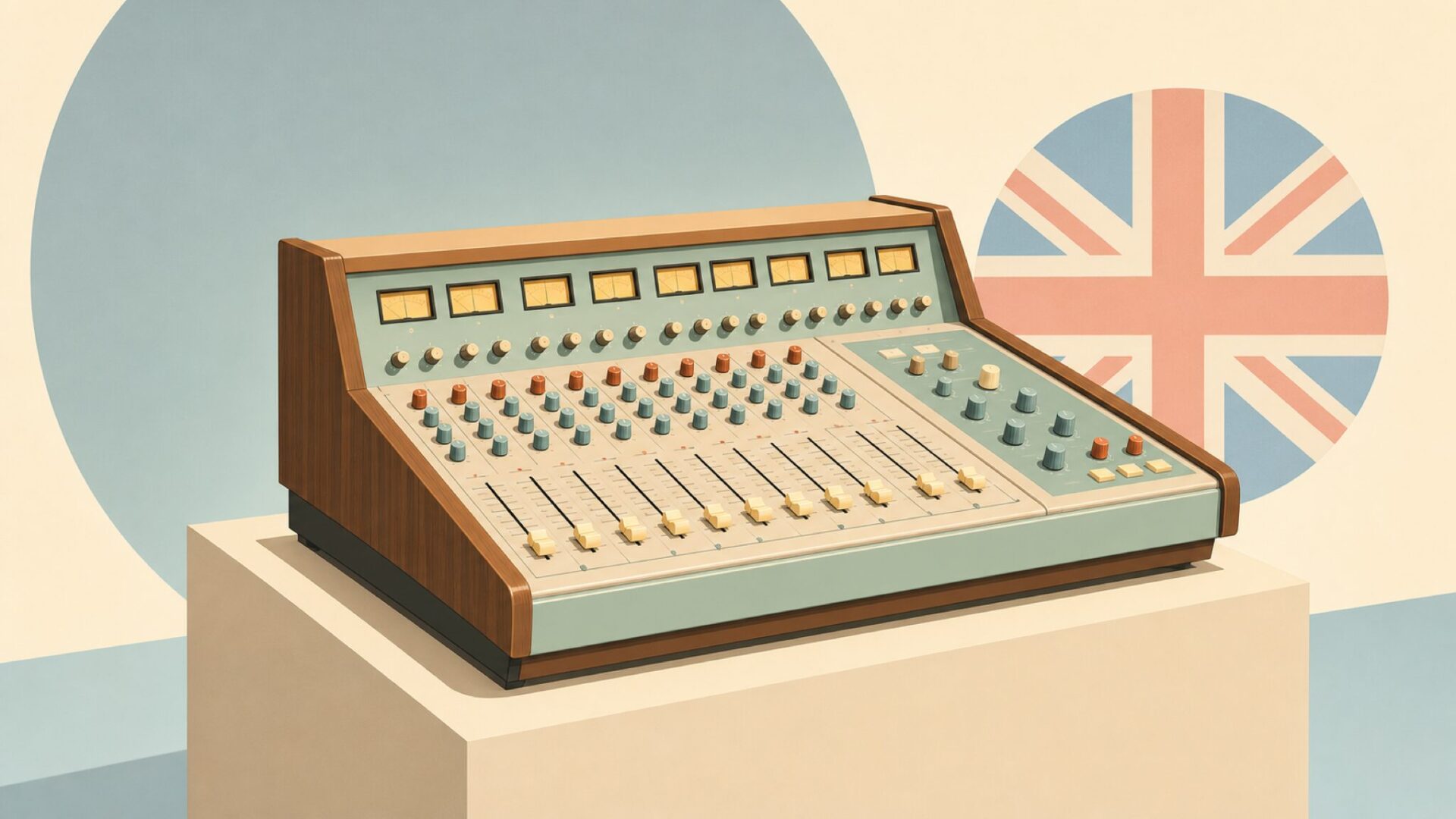 イギリス発祥のビンテージ音響ミキサーのイラスト