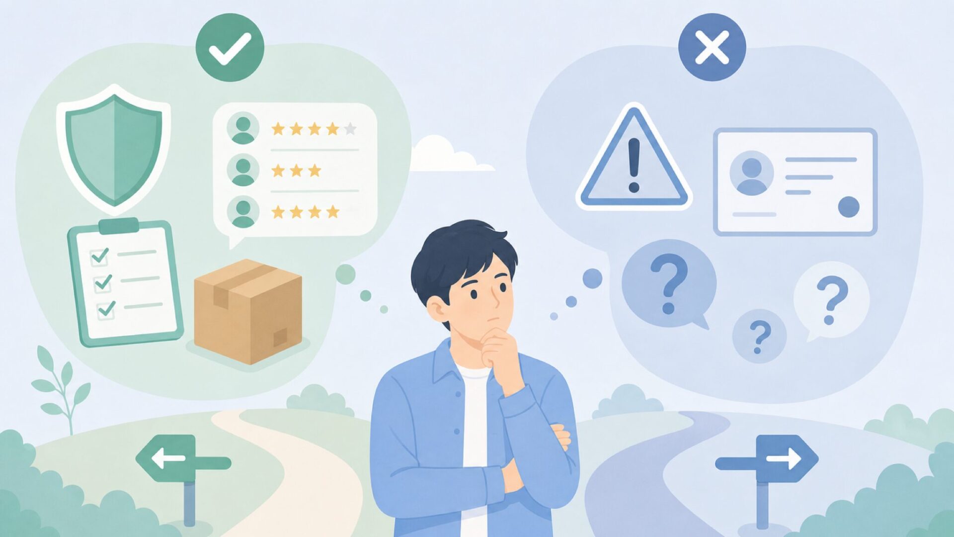 買う条件と避ける条件を比較する人物