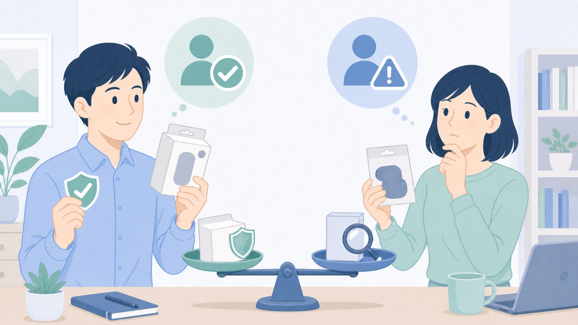 購入向き不向きを判断する人物のイラスト